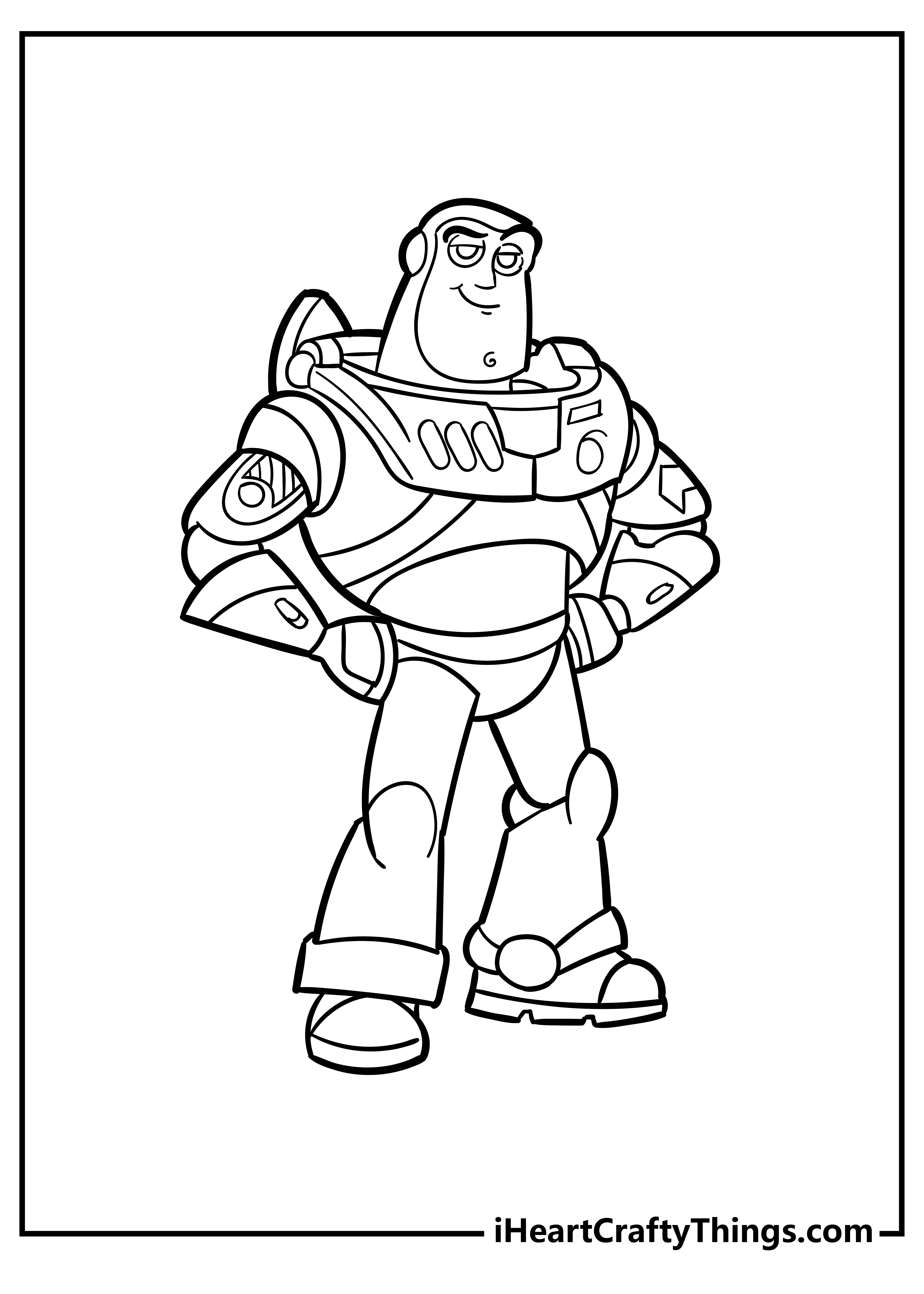 Buzz Lightyear cartoon coloring page featuring cool and confident portrayal of Buzz