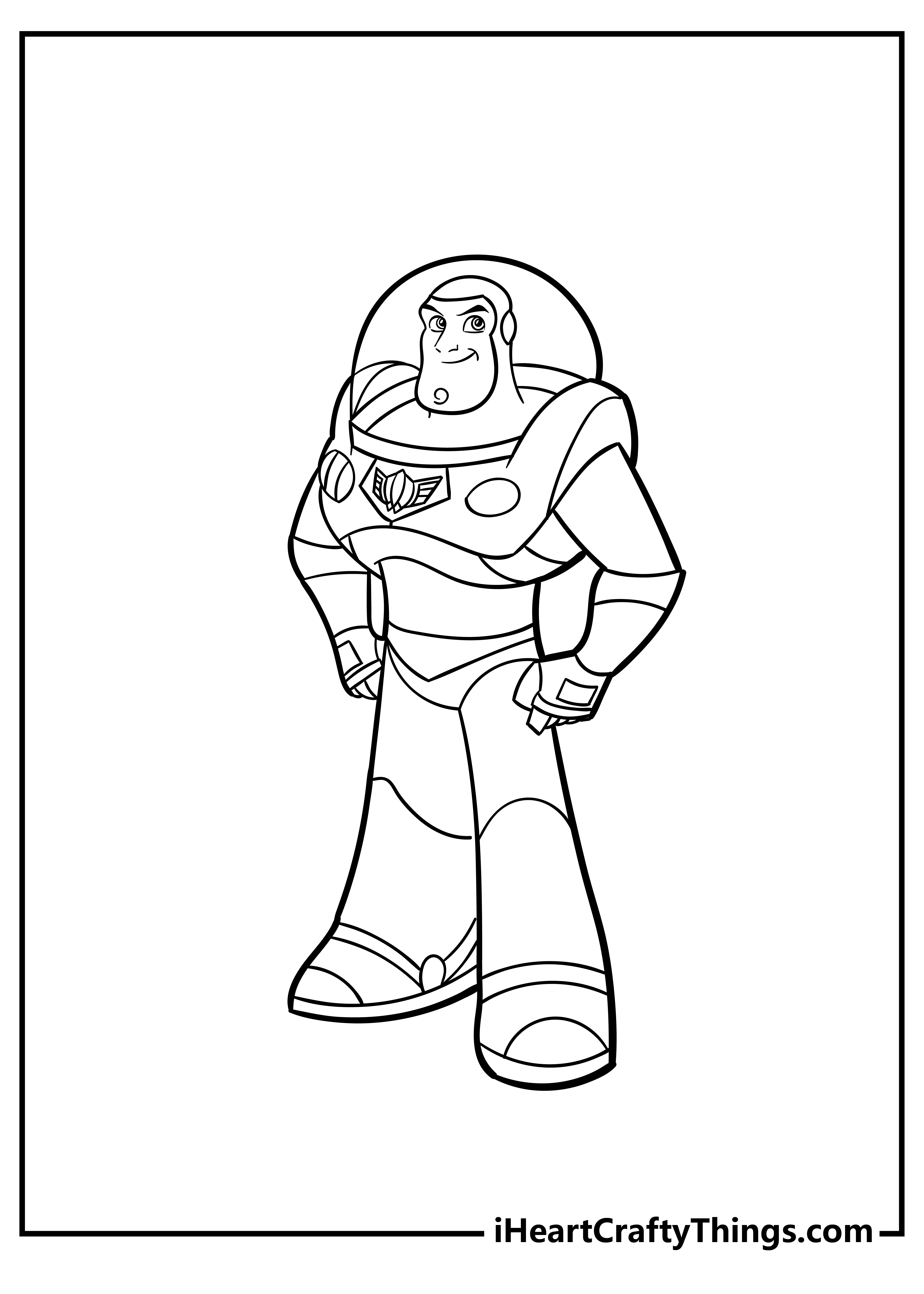 Free coloring page featuring Buzz Lightyer striking a cool pose in his space suit