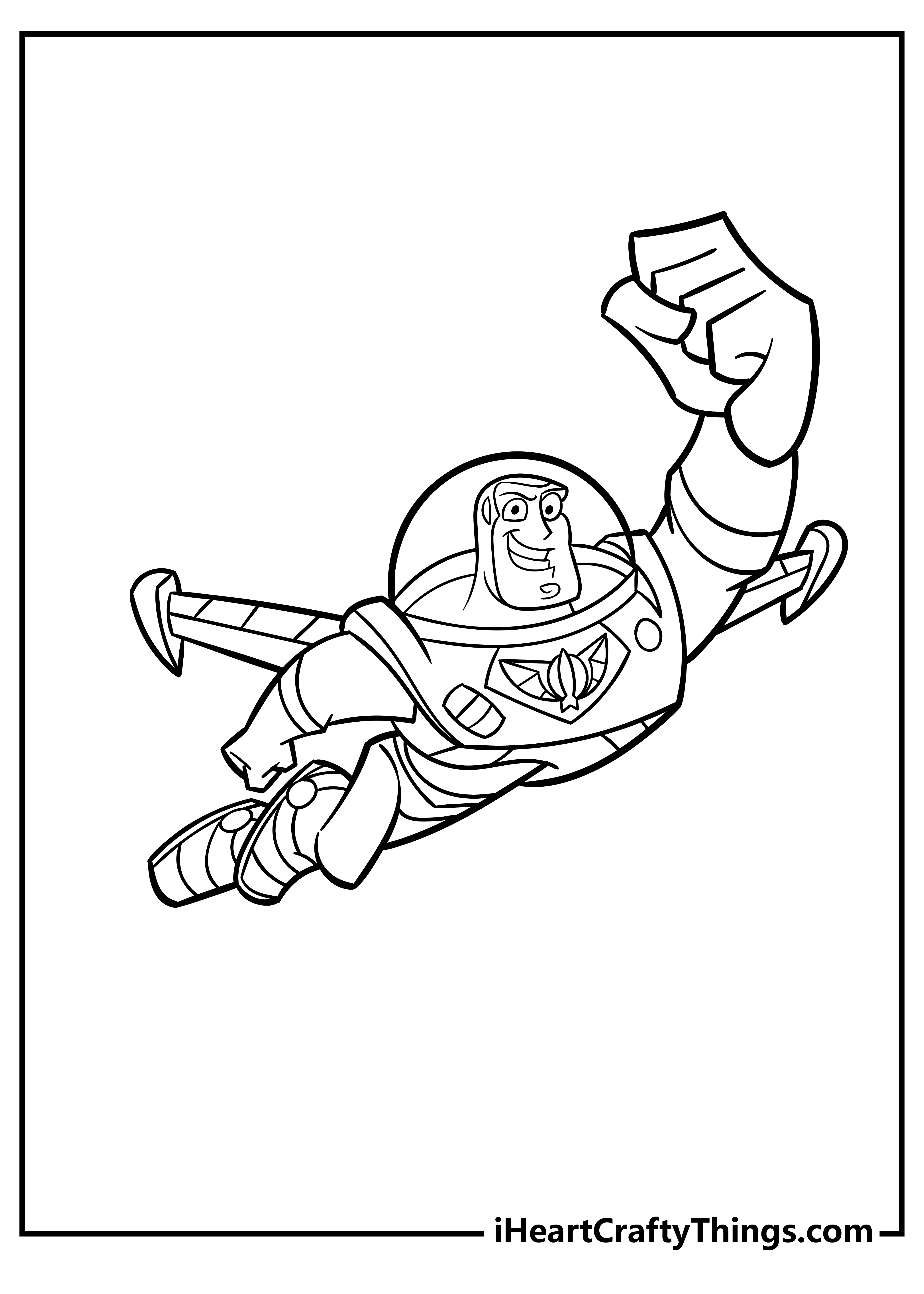 Free Buzz Lightyear cartoon printable image featuring Buzz soaring through the space