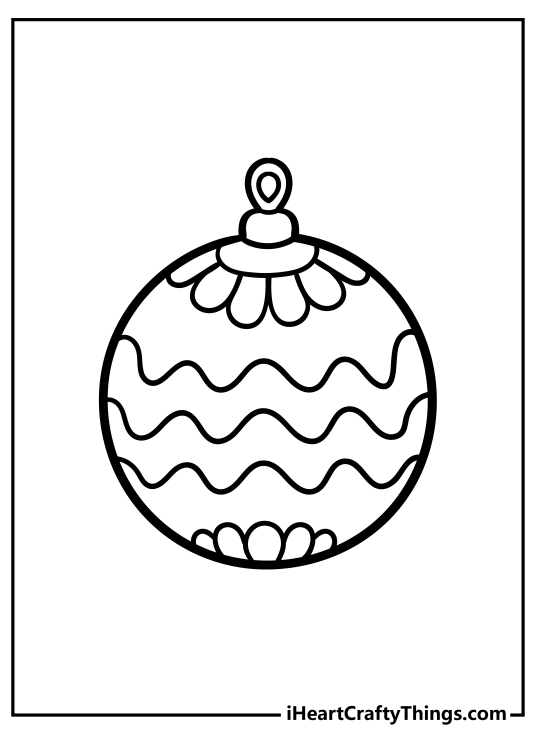 Christmas ornament coloring sheet featuring bauble with a really pretty wavy design on it