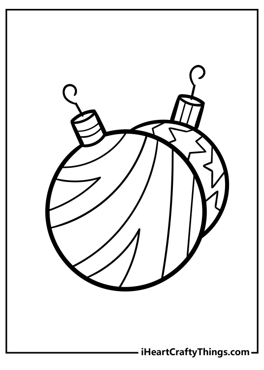 Two simple design Christmas ornaments featured on printable coloring sheet for children