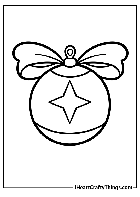 Christmas ornament-themed picture featuring cute bauble with star design on the front and a pretty bow on top