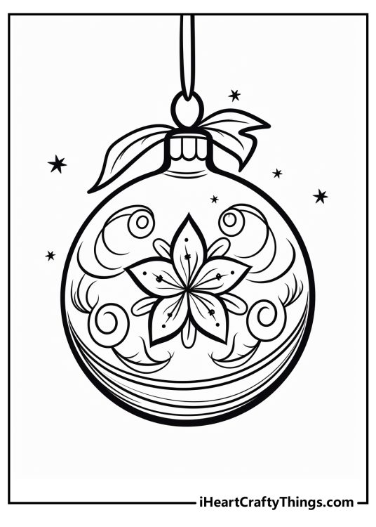 Picture of an elegant Christmas ornament decorated with poinsettia and leaves surrounded by petite stars