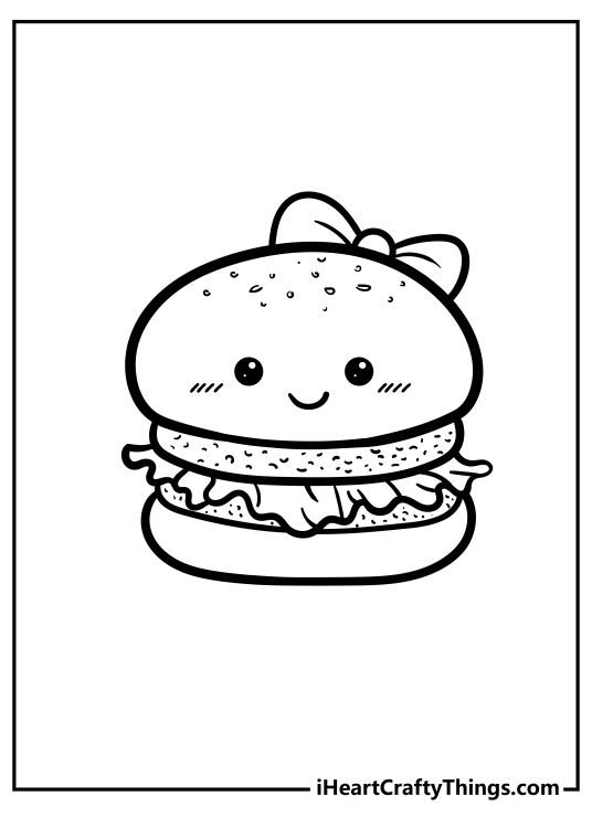 Food-themed nprintable for kids featuring hamburger with a little bow attached on top