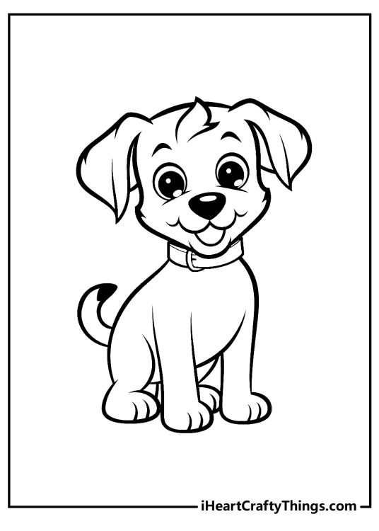 Dog-themed printable for kids presenting cheerful little pup with blank background
