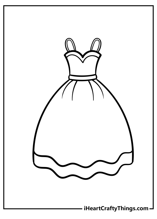 Coloring picture for kids presenting beautifully elegant dress for special occasion