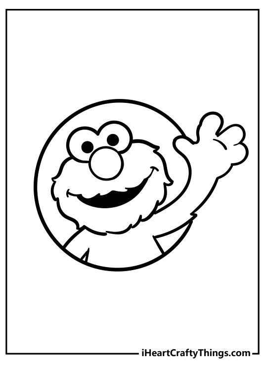 Printable pdf capturing Elmo from Sesame Street featured in a circle giving a friendly wave