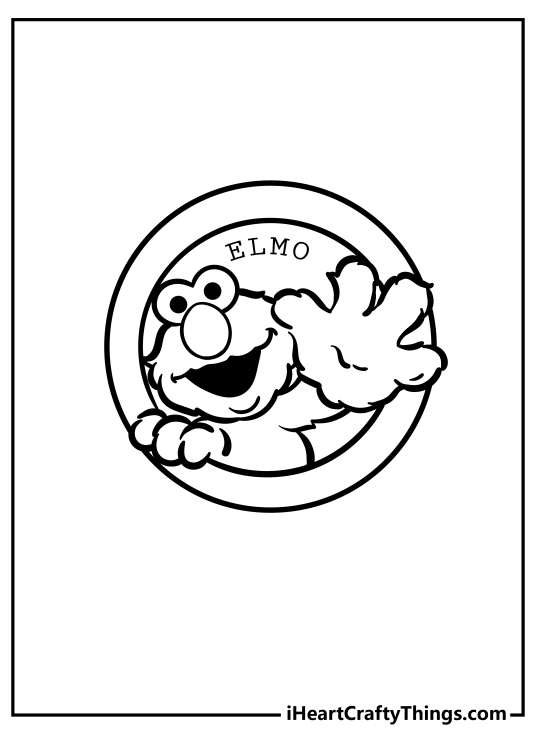 Coloring wallpaper for kids depicting Elmo giving a big wave while inside a circle