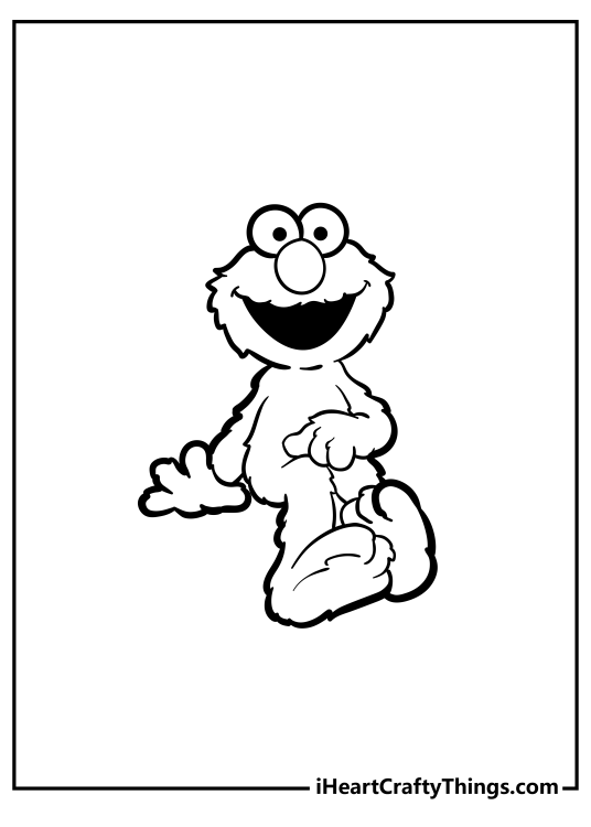 Printable picture for kids featuring Elmo from Sesame Street sitting on the ground