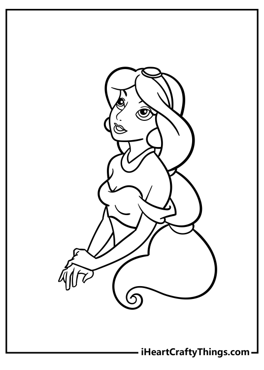 Printable poster featuring a lovely portrayal of princess Jasmine looking up right