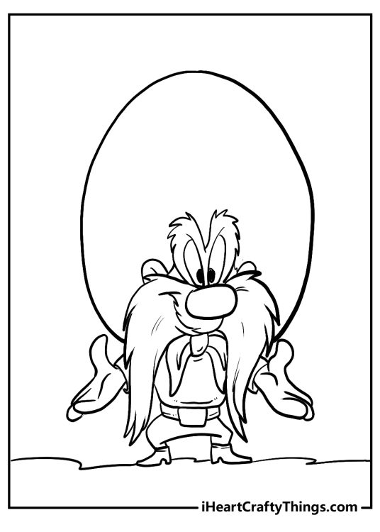 Looney Tunes coloring pdf featuring Yosemite Sam with his huge mustache and cowboy hat