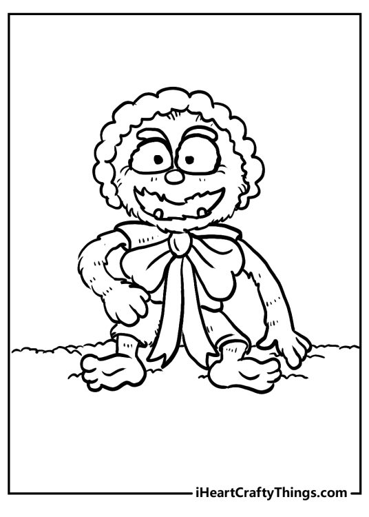 Muppets-themed printable for kids featuring Baby Animal sitting on a grass with opened mouth