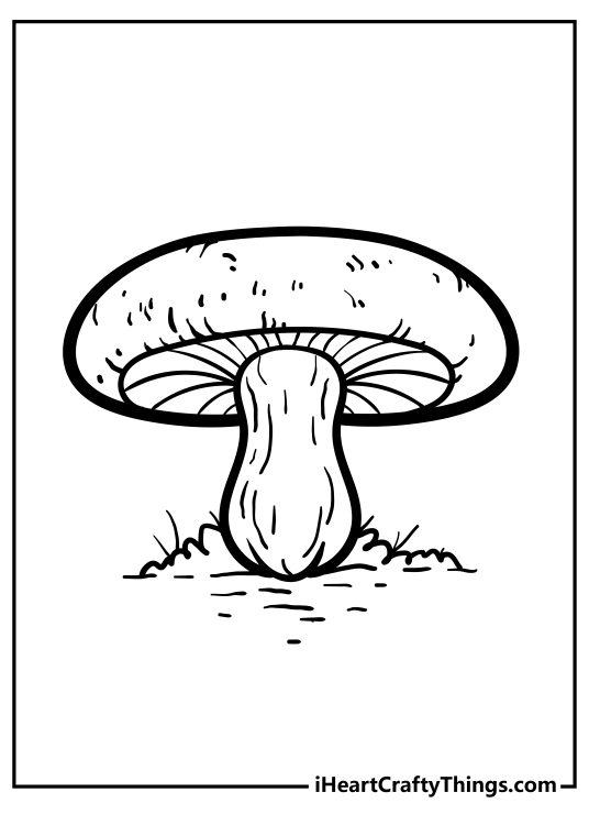 Free printable coloring picture for kids featuring mushroom with a big wide head
