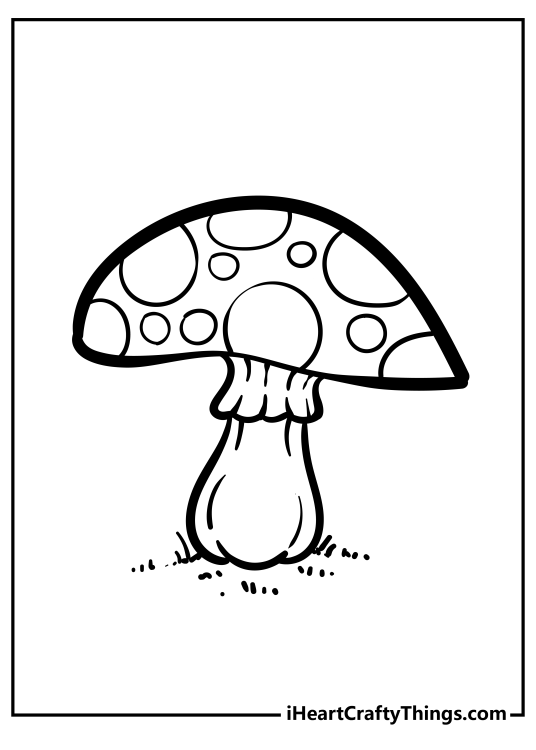 Free printable drawing for kids of a mushroom with various size circles on its cap