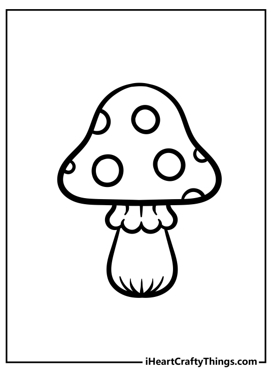 Printable picture for pre-schoolers featuring simple-looking mushroom with spots on the cap