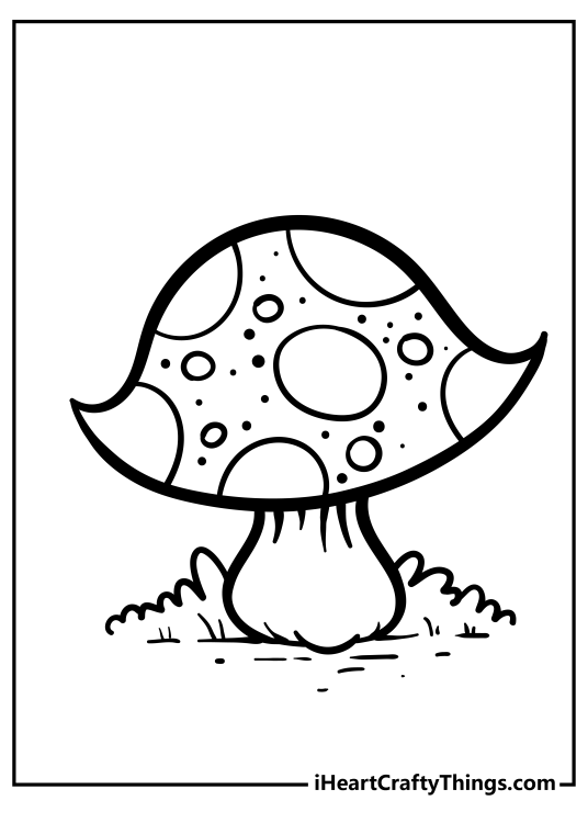 Poster featuring unique and whimsical mushroom with a head that curls out sharply at the ends
