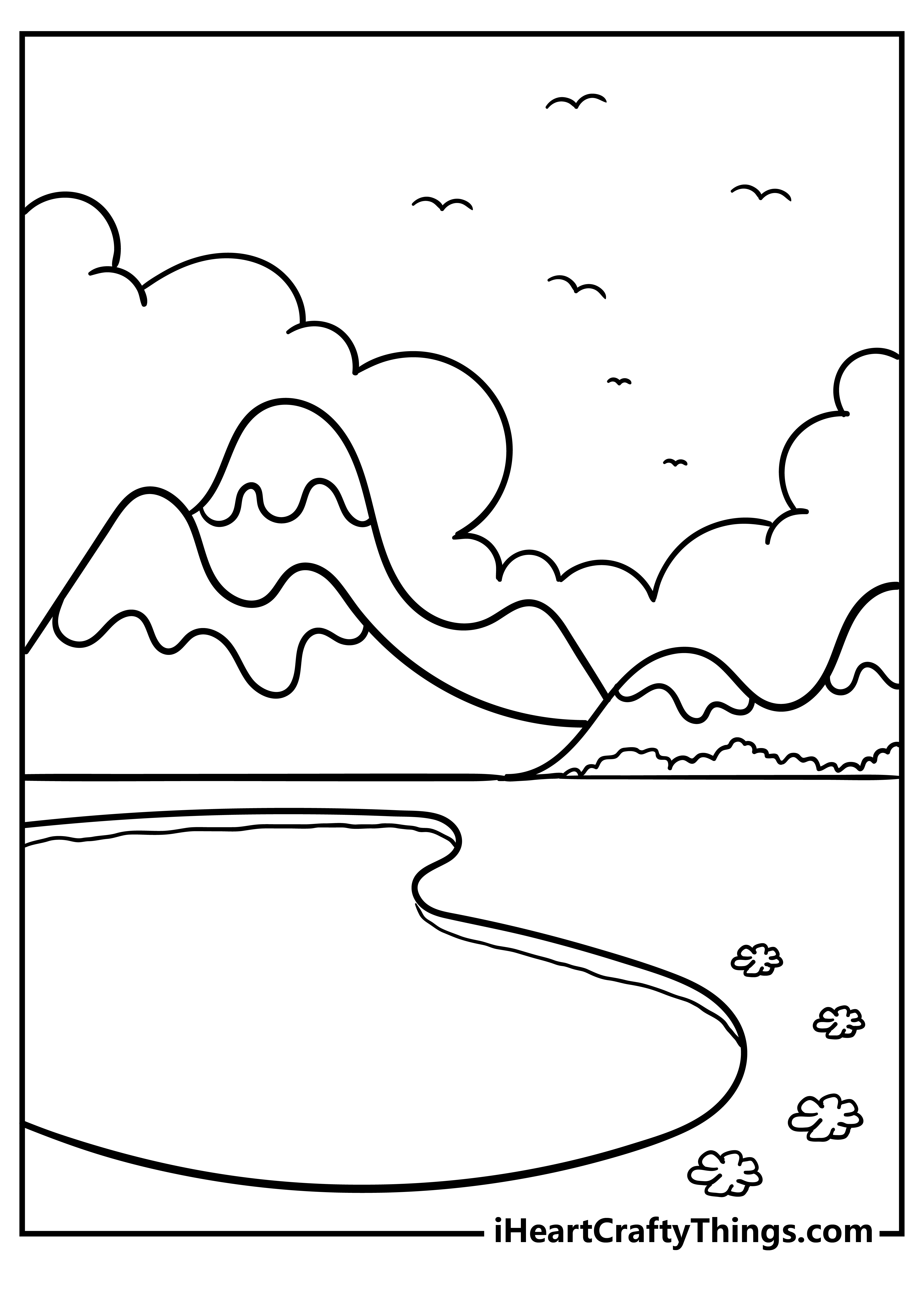 Easy How to Draw Scenery Tutorial Video and Coloring Page