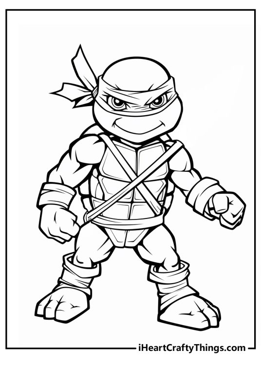 Free printable pdf for children presenting higly detailed drawing of one of the Ninja Turtles