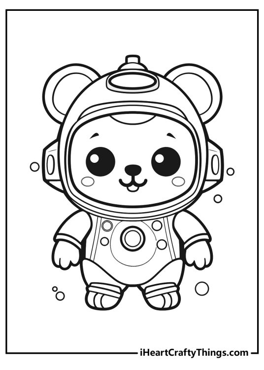 Octonauts-themed coloring picture of a character Dashi dressed up in astronaut uniform