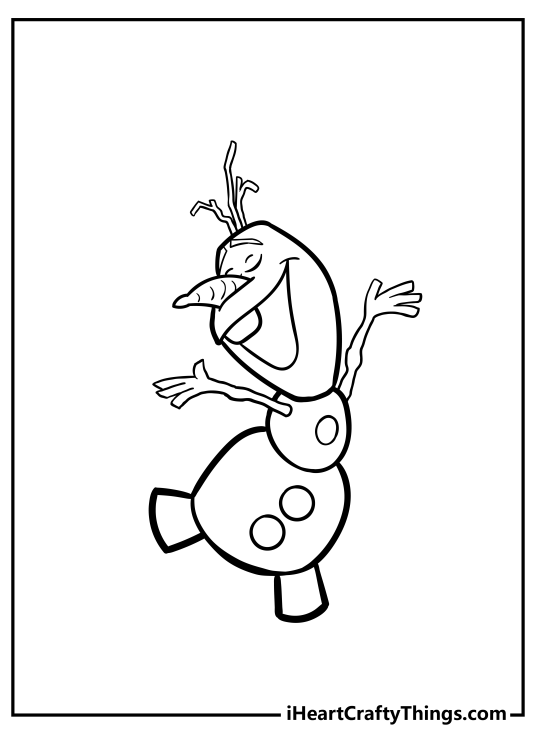 Coloring page depicting Olaf performing a song with background left blank behind him