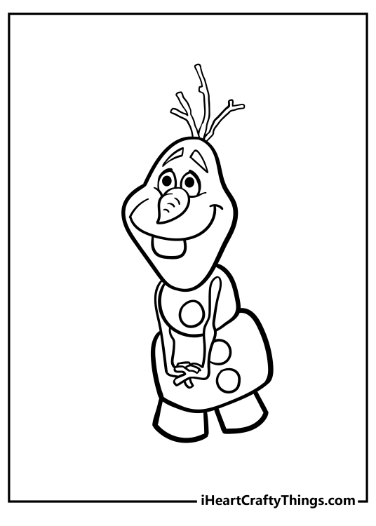 Free printable presenting a sweet portrayal of Olaf looking a bit shy and bashful