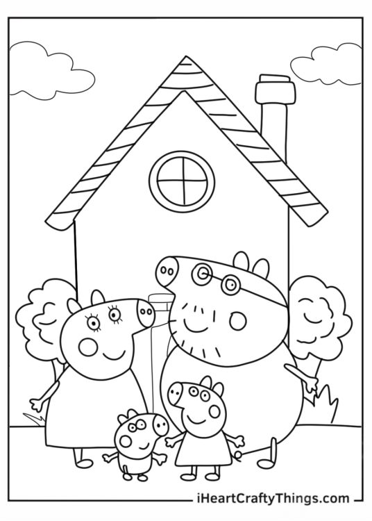 Peppa, Mummy, Daddy, And George Pig With House