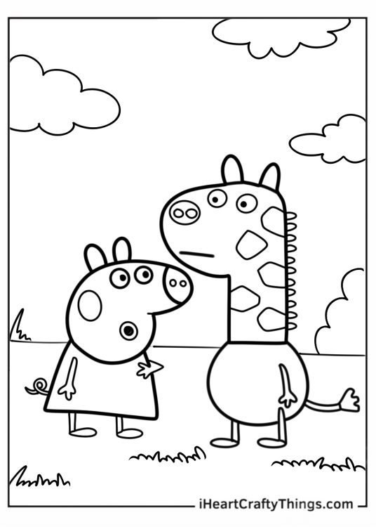 Peppa Pig And Gerald Giraffe Coloring Page