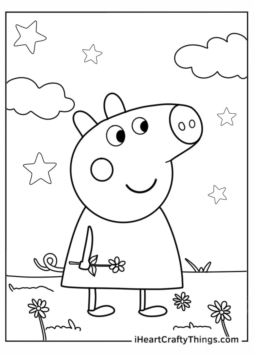 Peppa Pig Walking In Field With Flowers