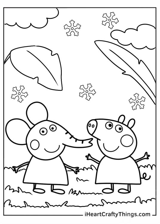 Peppa With Emily Elephant Coloring For Preschoolers
