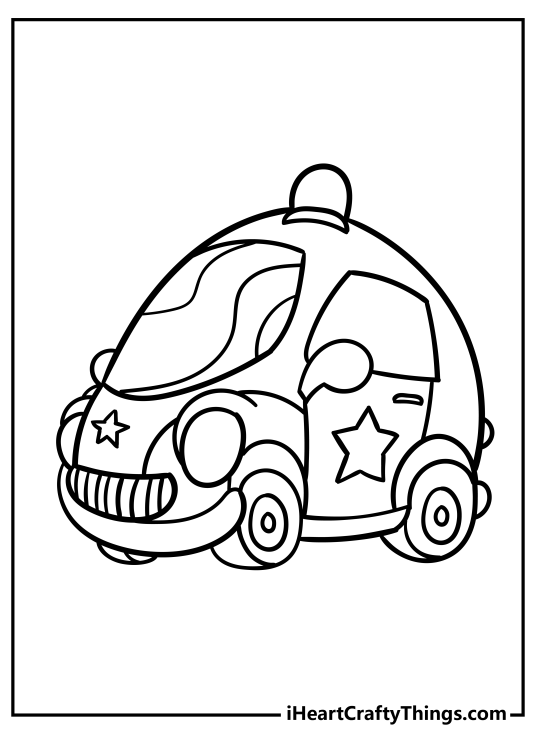 Picture for kids featuring weird design cartoony police car with a star on the side