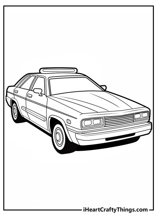 Free detailed coloring image for adults presenting realistic American police car
