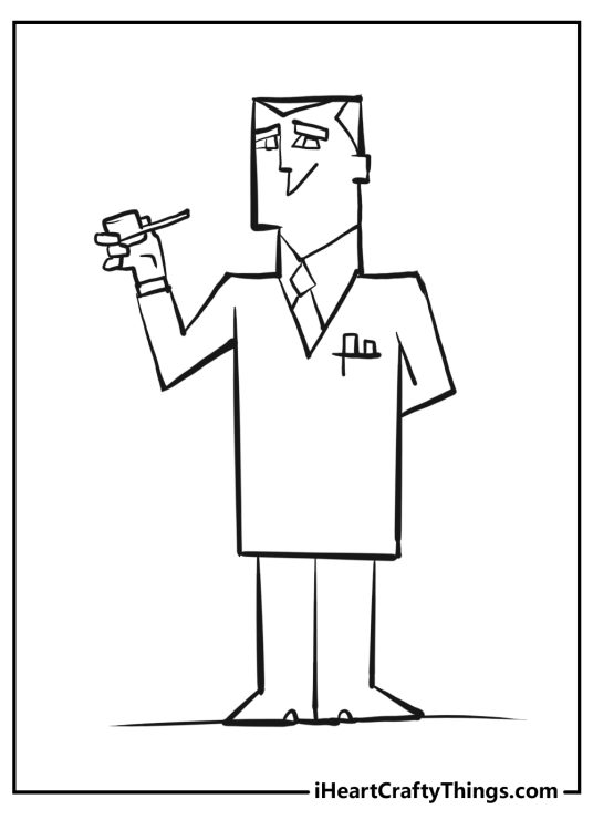 Printable coloring page of a smiling Professor Utonium holding tobacco pipe in his right hand