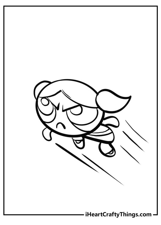 Printable pdf of a Bubbles with a determined look on her face and fists clenched as she powers into the air