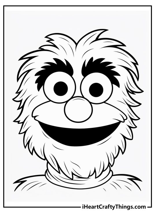 Sesame Street printable coloring picture featuring detailed portrait of cheerful Elmo