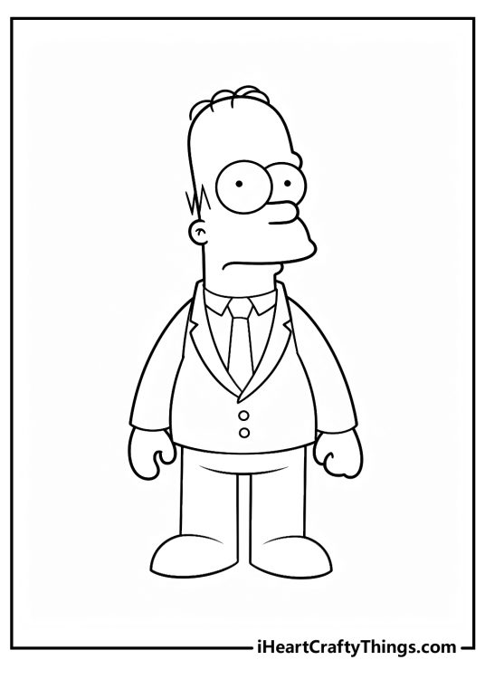 Simpsons image to color featuring Homer standing dressed in a suit looking supremely unexcited
