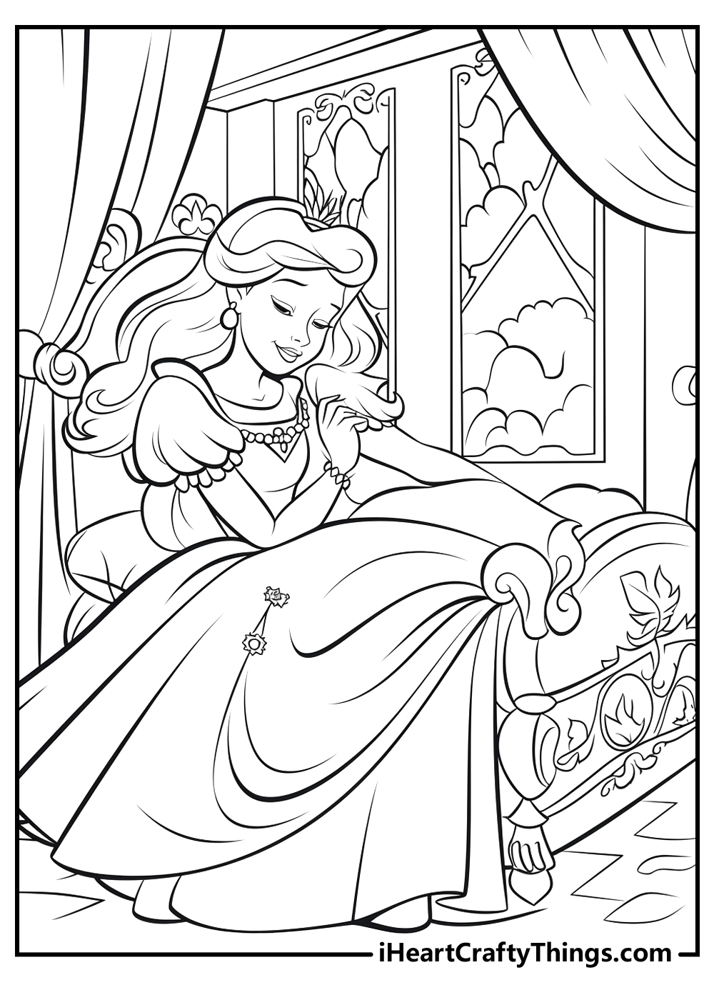 black-and-white sleeping beauty coloring printable