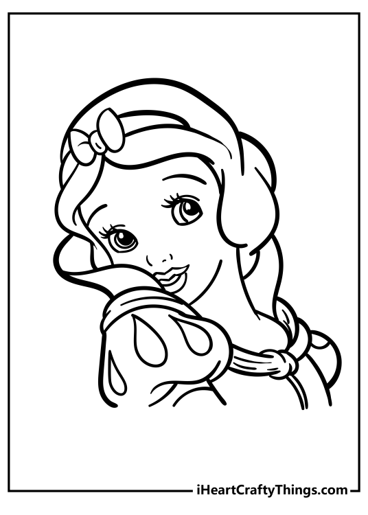 Printable poster presenting an amazing portrayal of Snow White with a great look at her entire outfit