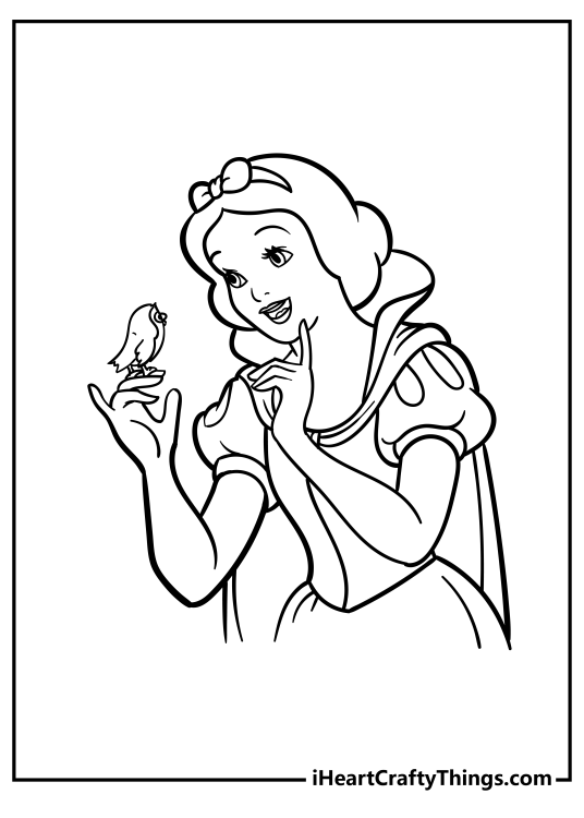 Picture of a Snow White wearing iconic fairy tale gown and carrying little handbag