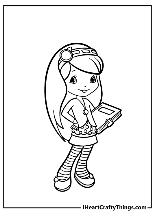 Detailed printable featuring Strawberry Shortcake friend Blueberry Muffin in her her school outfit