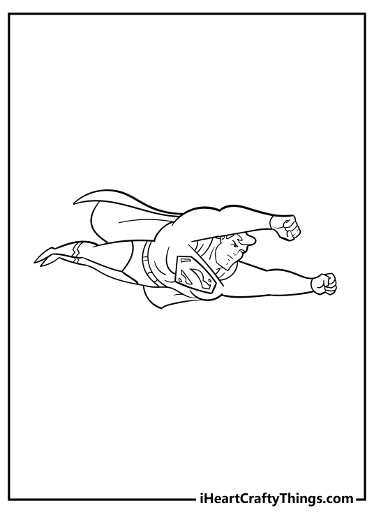 Picture of a Superman flying through the air with both arms streched ahead and fists clenched