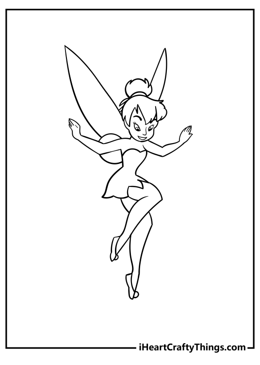 Free printable pdf for children featuring Tinker Bell gracefully floating in the air