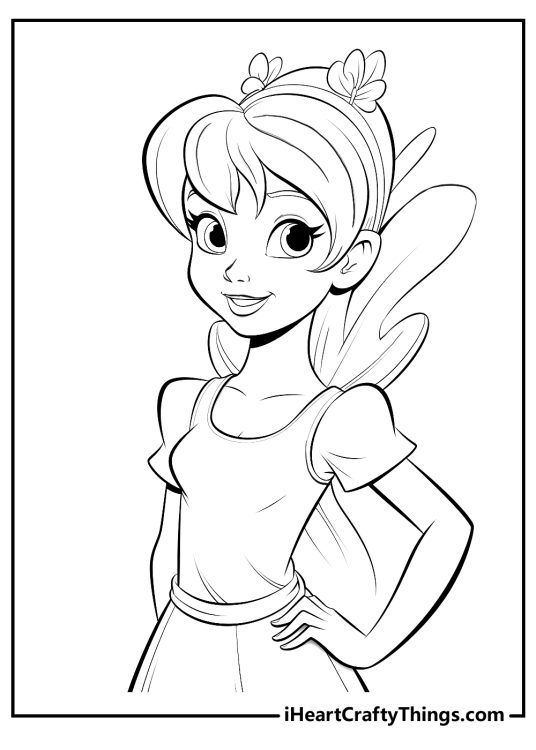 Picture to print and color featuring intricate portrayal of Peter Pan character Tinker Bell