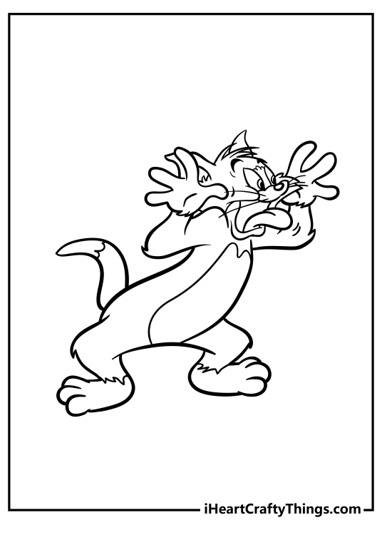 Tom and Jerry-themed printable depicting Tom taunting someone with background left out blank