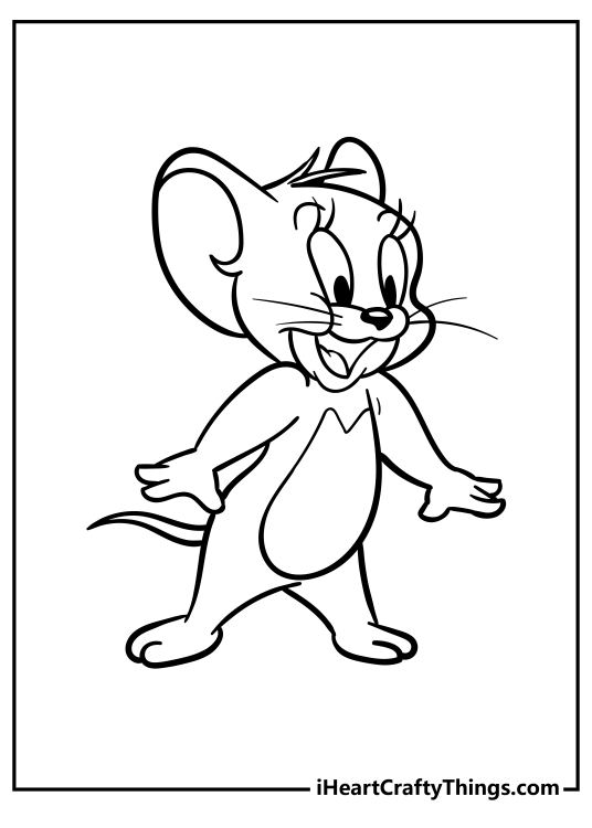 Printable Tom and Jerry picture featuring happy-looking Jerry with clear background behind him