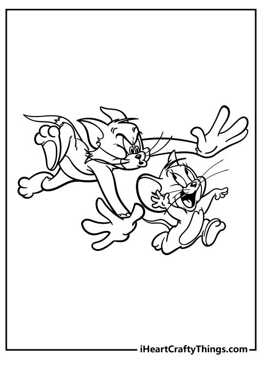 Tom and Jerry-themed drawing depicting serious Tom frantically chasing happy-looking Jerry