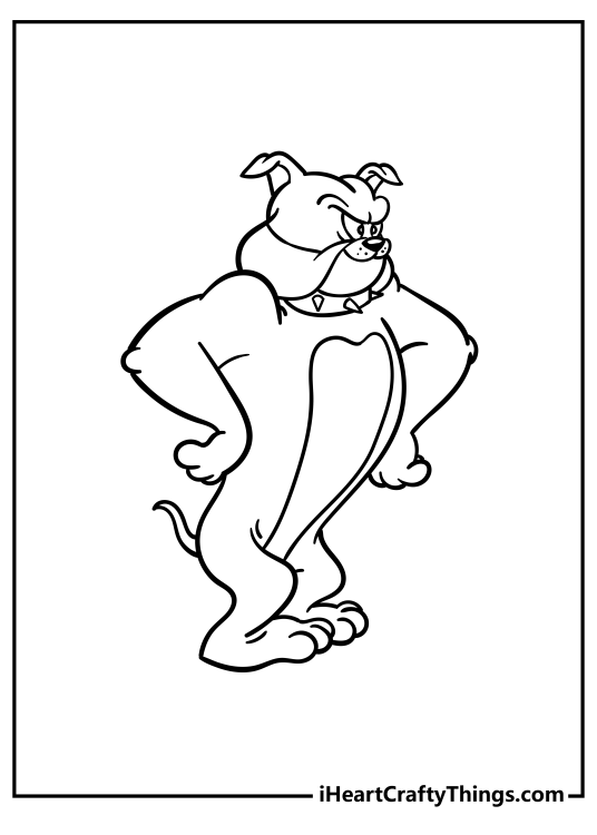 Tom and Jerry-themed printable coloring sheet featuring the bulldog Spike looking not happy