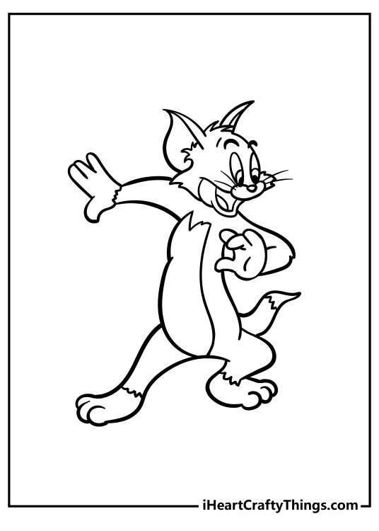 Tom and Jerry-themed picture to color featuring happy-looking Tom with empty background