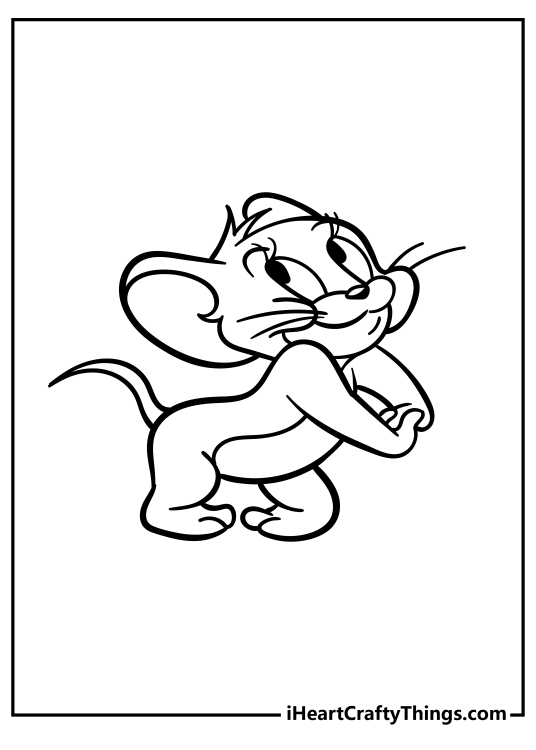Tom and Jerry printable featuring Jerry looking innocent and trying to charm someone