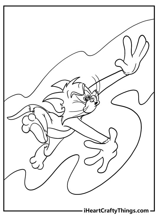 Tom and Jerry-themed image depicting Tom running away in a panic with extended hands