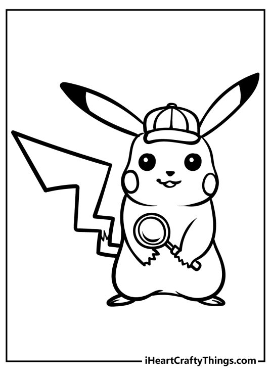Drawing for kids featuring Pokemon Pikachu taking up the role of Sherlock Holmes